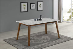 Everett Faux Marble Top Dining Table Natural Walnut and White - 192761