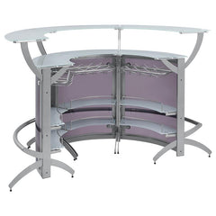 Dallas 2-shelf Curved Home Bar Silver and Frosted Glass (Set of 3) - 100135-S3