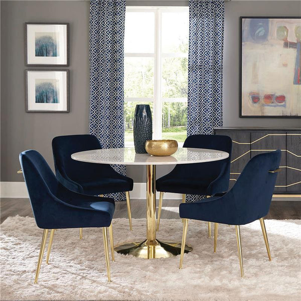 Kella 5-piece Round Marble Top Dining Set Blue and Gold - 192061-S5