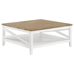 Hollis Square Wood Coffee Table With Shelf Brown and White - 708098
