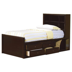 Phoenix Wood Twin Storage Bookcase Bed Cappuccino - 400180T