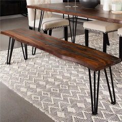 Neve Live-edge Dining Bench with Hairpin Legs Sheesham Grey and Gunmetal - 193863