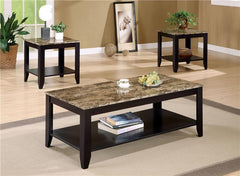 Flores 3-piece Faux Marble Top Coffee Table Set Cappuccino - 700155