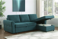 Samantha Upholstered Storage Sleeper Sectional Sofa Teal - 511087