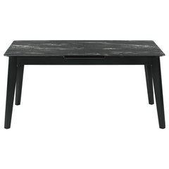 Crestmont Rectangular Dining Table with Faux Marble Top and 16" Self-Storing Extension Leaf Black - 121251