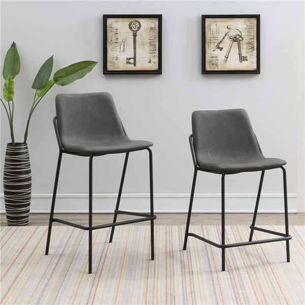 Earnest Solid Back Upholstered Bar Stools Grey and Black (Set of 2) - 183453
