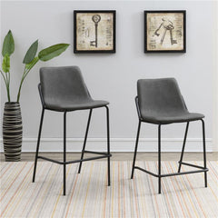 Earnest Solid Back Upholstered Bar Stools Grey and Black (Set of 2) - 183453