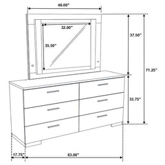 Felicity 6-drawer Dresser with LED Mirror Glossy White - 203503ML