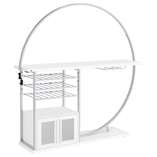 Risley 2-door Circular LED Home Bar with Wine Storage White High Gloss - 182798