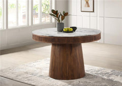 Ortega Round Marble Top Solid Base Dining Table White and Natural - 105141