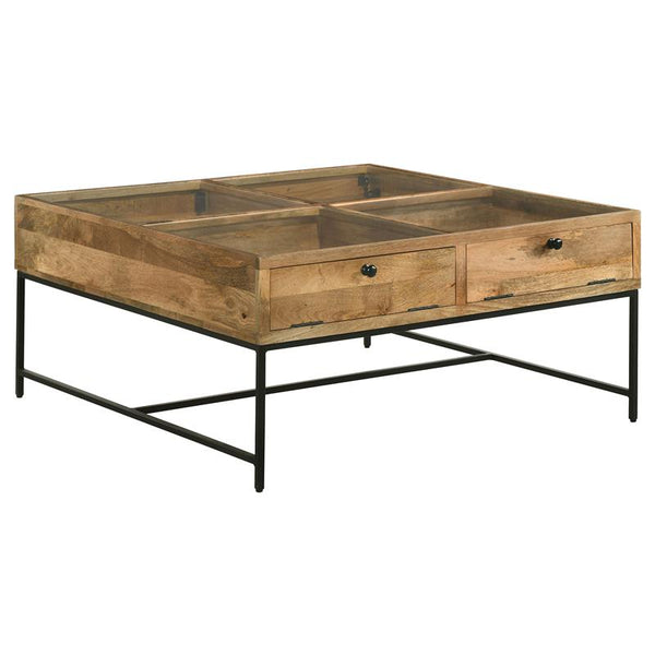 Stephie 4-drawer Square Glass Top Coffee Table Honey Brown - 704698