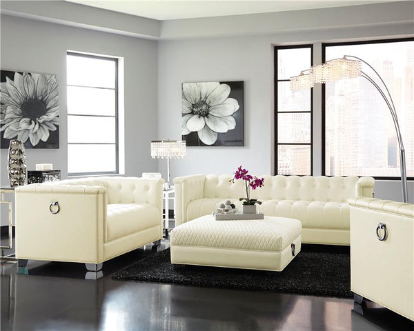 Chaviano Square Upholstered Ottoman Pearl White - 505394