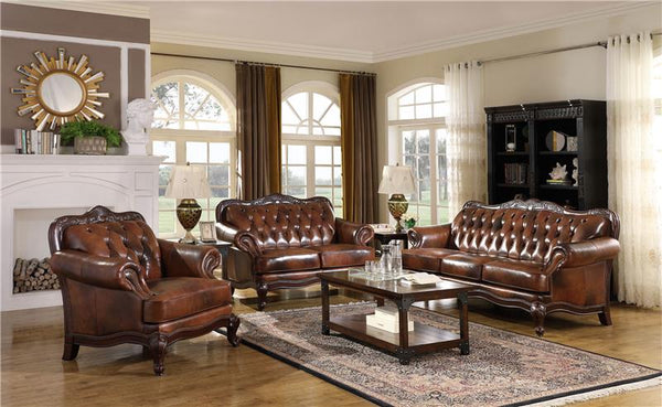 Victoria Full Leather Upholstered Rolled Arm Loveseat Brown - 500682