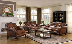 Victoria Full Leather Upholstered Rolled Arm Loveseat Brown - 500682