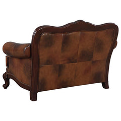 Victoria Full Leather Upholstered Rolled Arm Loveseat Brown - 500682