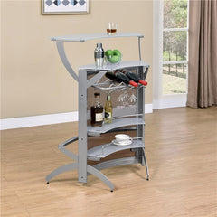 Dallas 2-shelf Home Bar Silver and Frosted Glass - 100135
