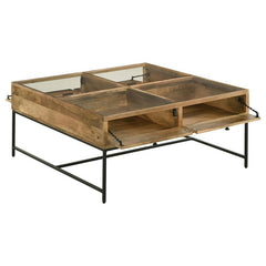 Stephie 4-drawer Square Glass Top Coffee Table Honey Brown - 704698