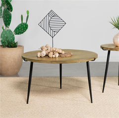Pilar Round Solid Wood Top Coffee Table Natural and Black - 703608