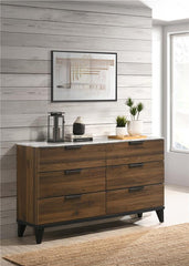 Mays 6-drawer Dresser Walnut Brown with Faux Marble Top - 215963