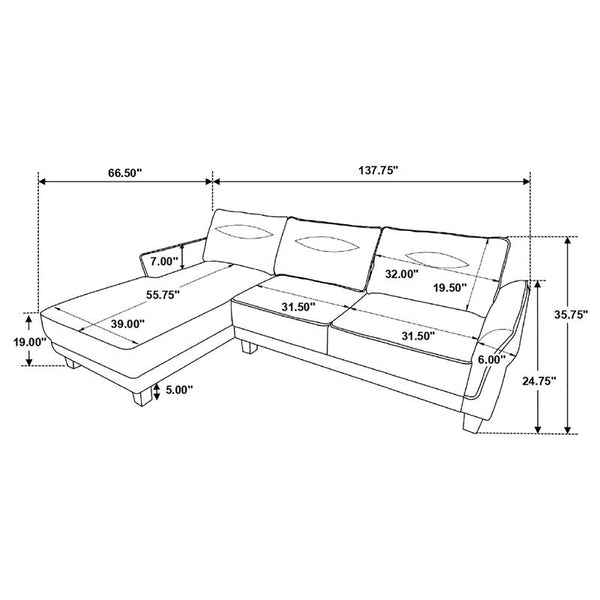 Caspian Upholstered Curved Arm Chaise Sectional Sofa Grey - 509540