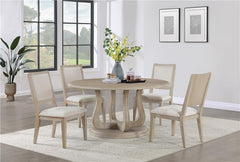 Trofello Round Dining Table with Curved Pedestal Base White Washed - 123120