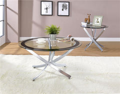 Brooke Round Glass Top Side End Table Metal Base Chrome - 702587