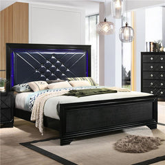 Penelope Wood Eastern King LED Panel Bed Midnight Star - 223571KE