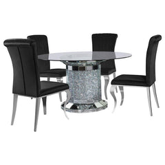 Ellie 5-piece Cylinder Pedestal Dining Room Set Mirror and Black - 115551-S5