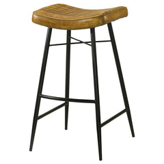 Bayu Leather Upholstered Saddle Seat Backless Bar Stool Antique Camel and Black (Set of 2) - 109249