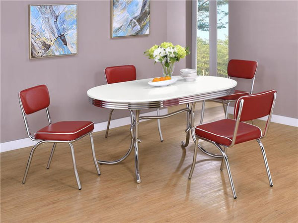 Retro 5-piece Oval Dining Set Glossy White and Red - 2065-S5R