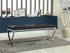 Walton Leatherette Upholstered Tufted Accent Bench Black - 501156