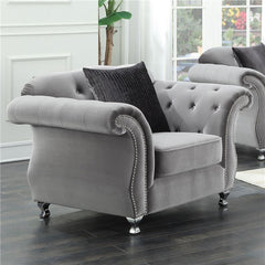 Frostine Upholstered Rolled Arm Tufted Accent Chair Silver - 551163