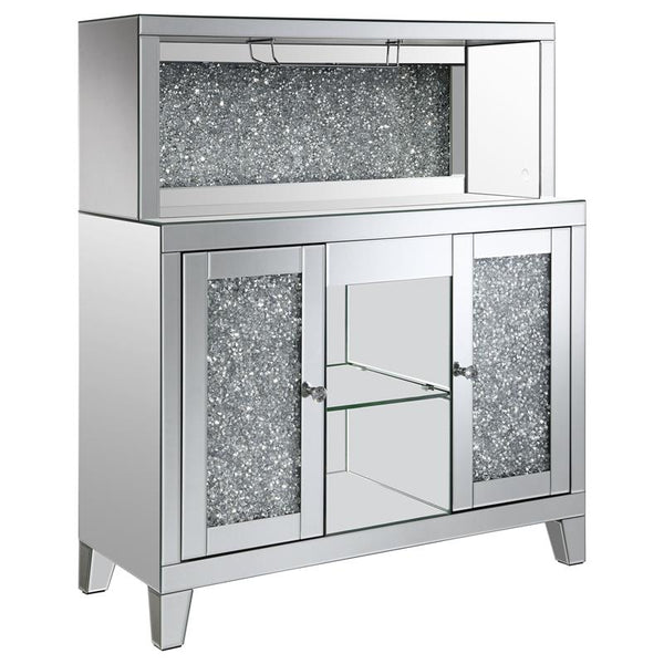 Yvaine 2-door Mirrored Wine Cabinet with Faux Crystal Inlay Silver - 115585