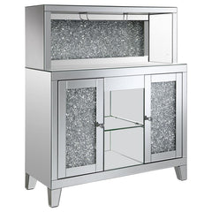 Yvaine 2-door Mirrored Wine Cabinet with Faux Crystal Inlay Silver - 115585