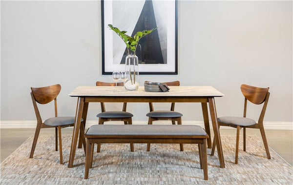 Everett 6-piece Faux Marble Top Dining Table Natural Walnut and Grey - 192761-S6
