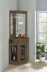 Alviso Corner Bar Cabinet with Stemware Rack Rustic Oak - 182303