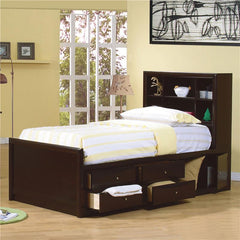 Phoenix Wood Twin Storage Bookcase Bed Cappuccino - 400180T