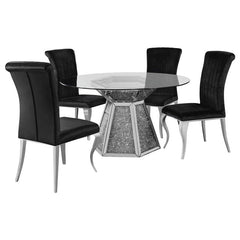 Quinn 5-piece Hexagon Pedestal Dining Room Set Mirror and Black - 115561-S5