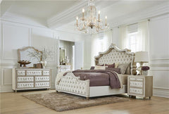 Antonella Upholstered Eastern King Panel Bed Ivory and Camel - 223521KE
