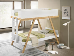 Frankie Wood Twin Over Twin Bunk Bed White and Natural - 460570T