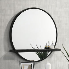 Arini Round Vanity Wall Mirror with Shelf Black - 224338
