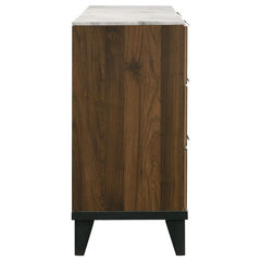 Mays 6-drawer Dresser Walnut Brown with Faux Marble Top - 215963