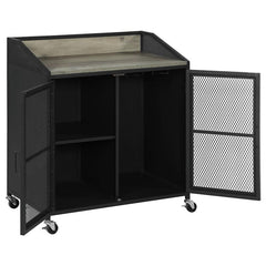 Arlette Wine Cabinet with Wire Mesh Doors Grey Wash and Sandy Black - 183476