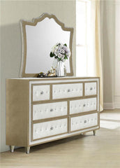 Antonella 7-drawer Upholstered Dresser with Mirror Ivory - 223523M