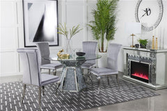 Quinn 5-piece Hexagon Pedestal Dining Room Set Mirror and Grey - 115561-S5G