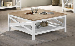 Hollis Square Wood Coffee Table With Shelf Brown and White - 708098