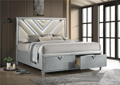 Veronica Wood Queen LED Storage Panel Bed Light Silver - 224721Q
