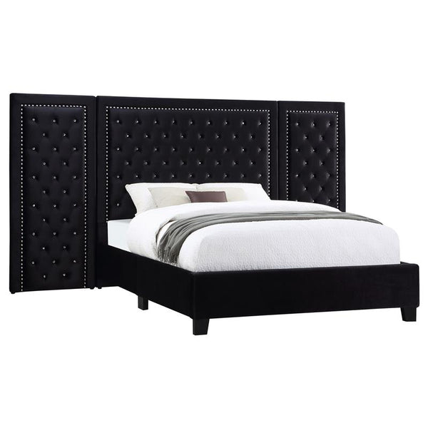 Hailey Upholstered Eastern King Wall Panel Bed Black - 315925KE-SP