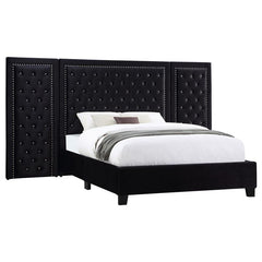 Hailey Upholstered Eastern King Wall Panel Bed Black - 315925KE-SP