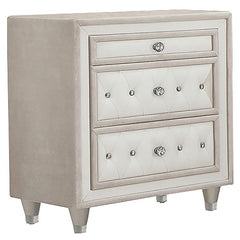 Antonella Upholstered 3-drawer Nightstand Ivory and Camel - 223522